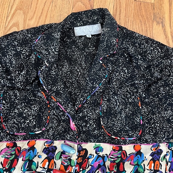 Vintage 80s90s PLATINUM Dorothy Schoelen Artsy Blouse/Top~Chunky Buttons~sz S - Picture 3 of 8